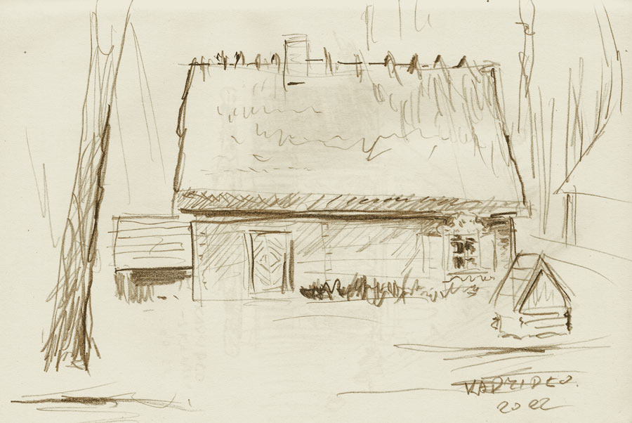 skansen Kadzidło szkic ze spichlerzem