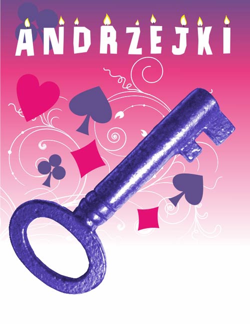klucz i symbole kart na plakacie na Andrzejki
